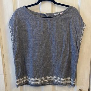 Sigrid Olsen linen embroidered button back blouse Small